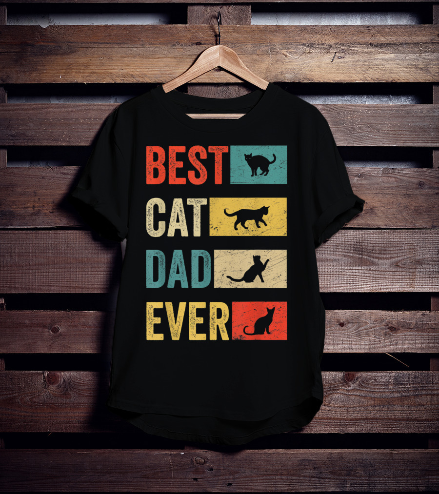 Best Cat Dad Ever Cat Lovers Colorful Cat T-Shirt