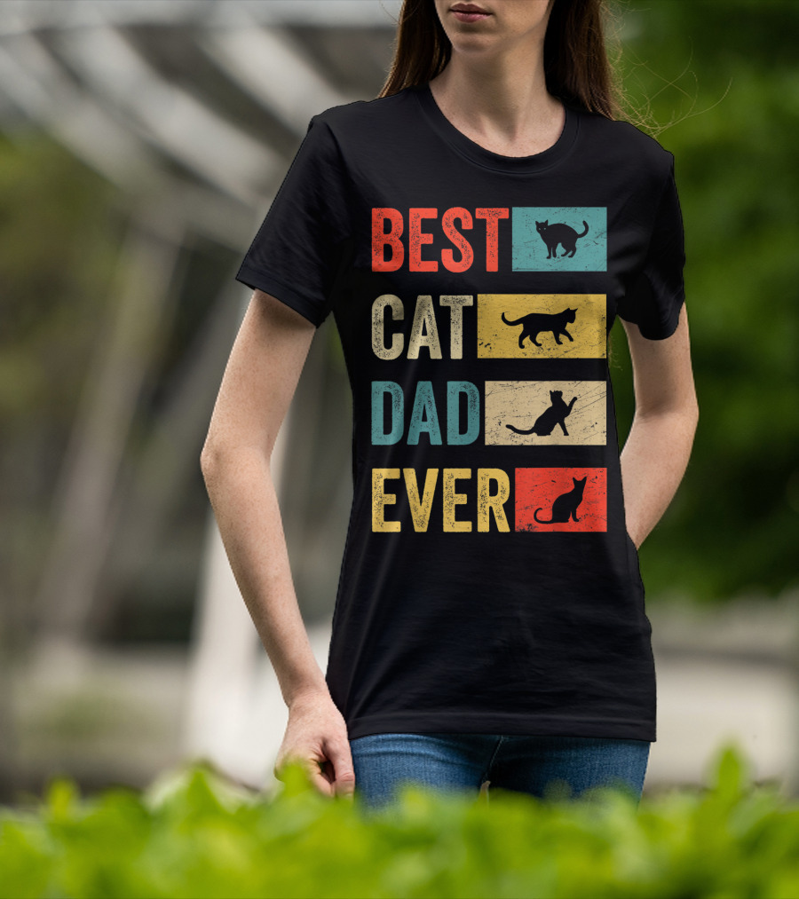 Best Cat Dad Ever Cat Lovers Colorful Cat T-Shirt