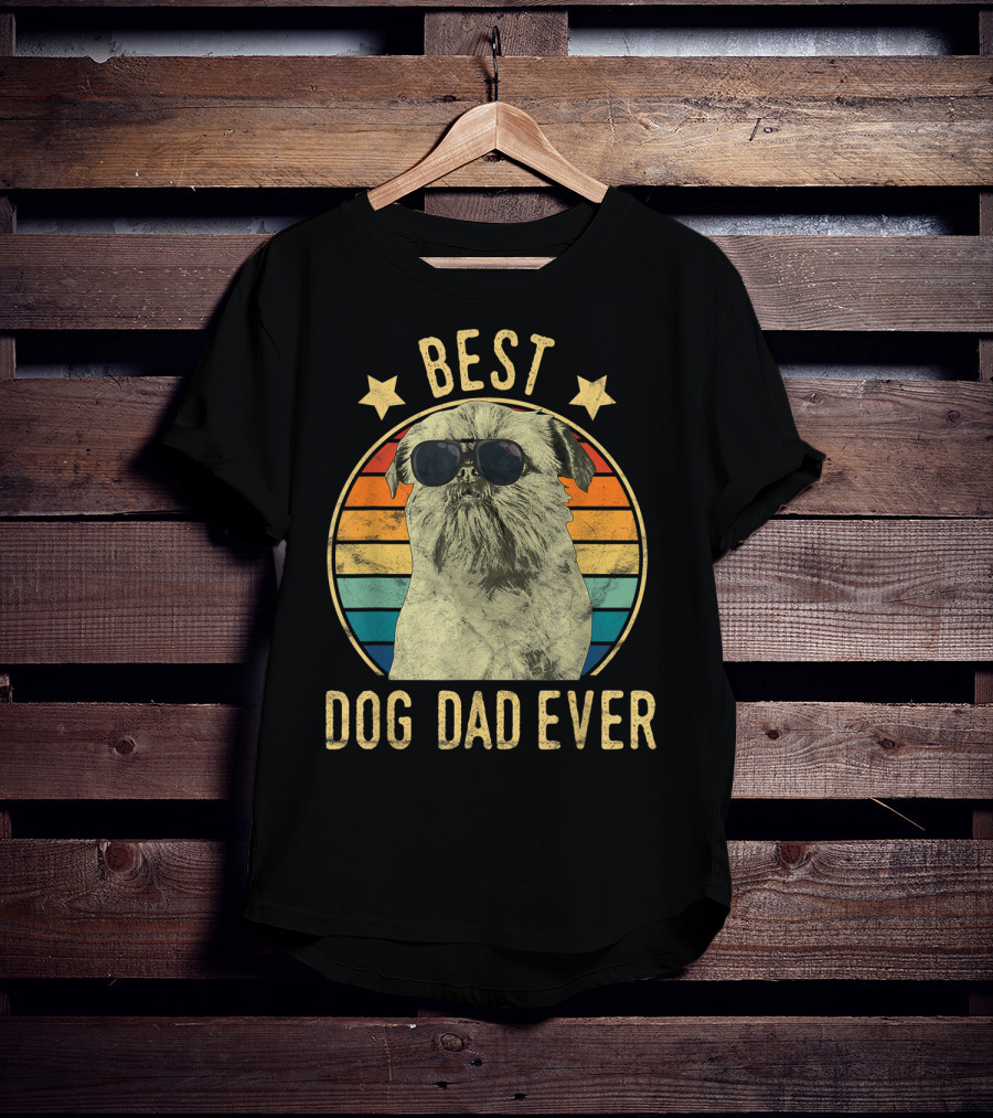 Best Dog Dad Ever Brussels Griffon Father's Retro Dog Sunglasses T-Shirt