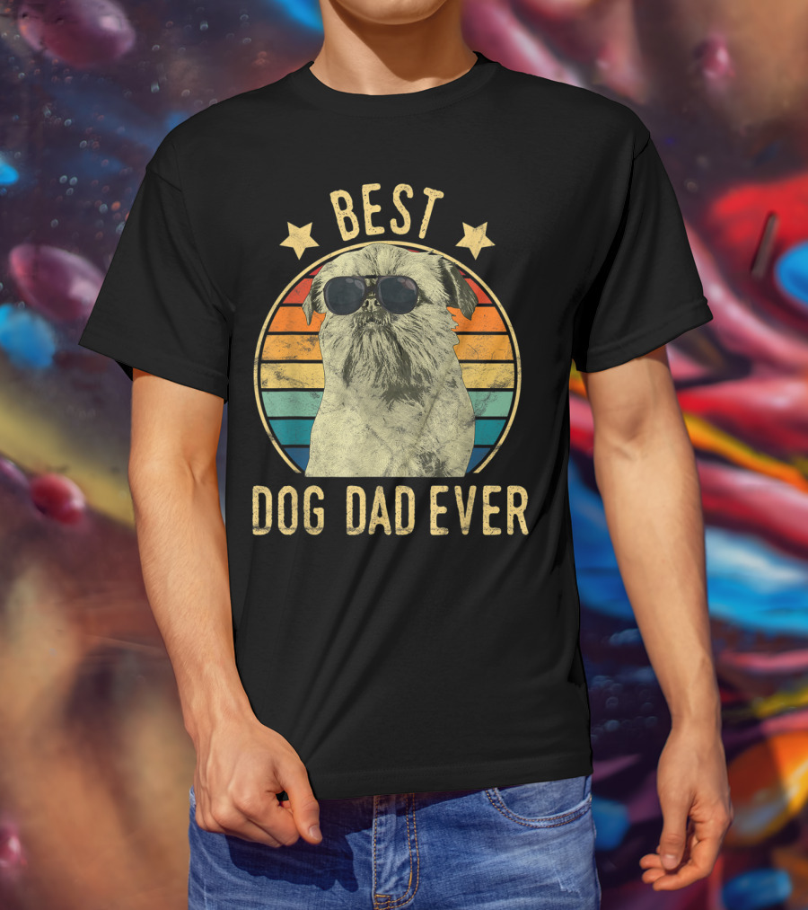 Best Dog Dad Ever Brussels Griffon Father's Retro Dog Sunglasses T-Shirt