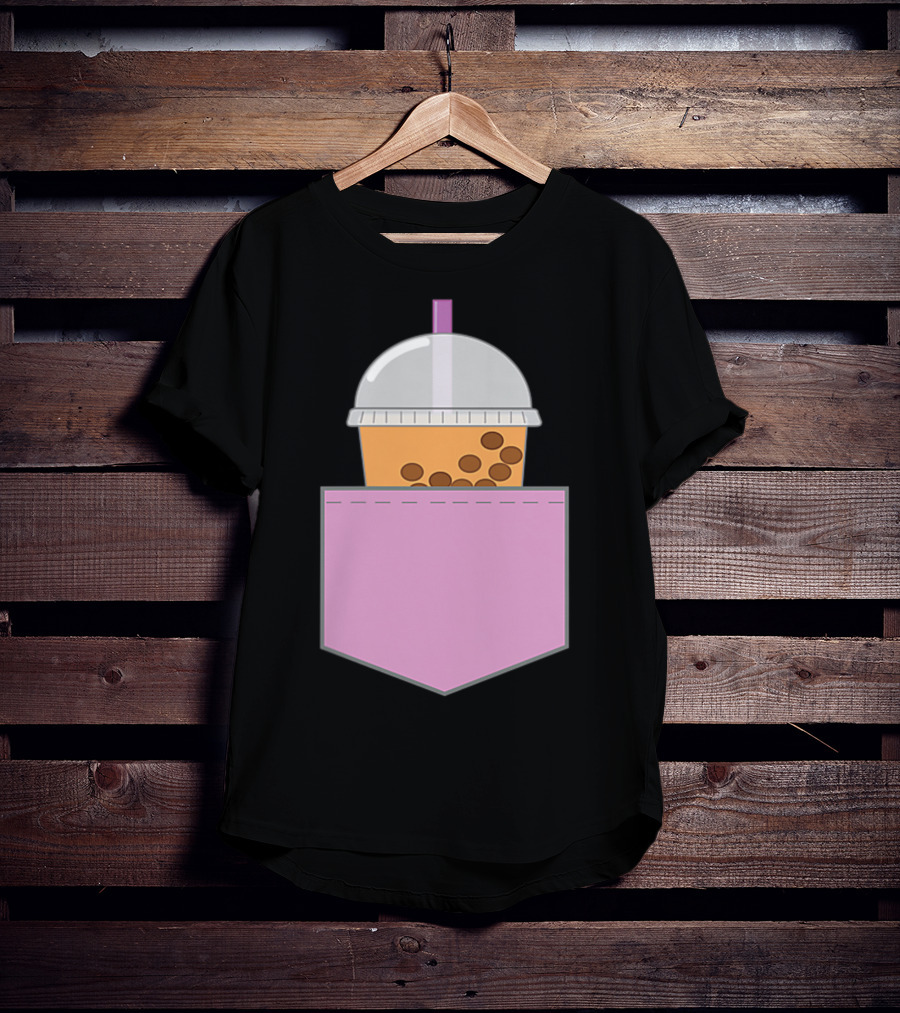 Bubble Tea Boba Cup In Pink Pocket T-Shirt
