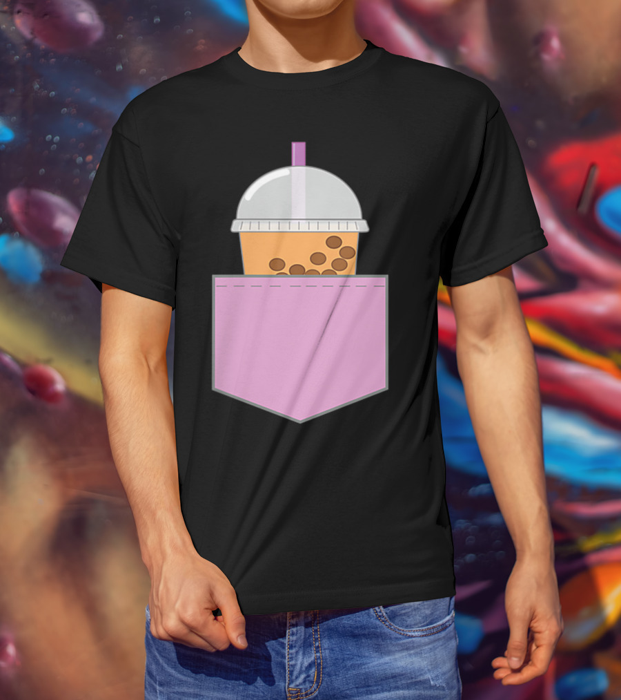 Bubble Tea Boba Cup In Pink Pocket T-Shirt