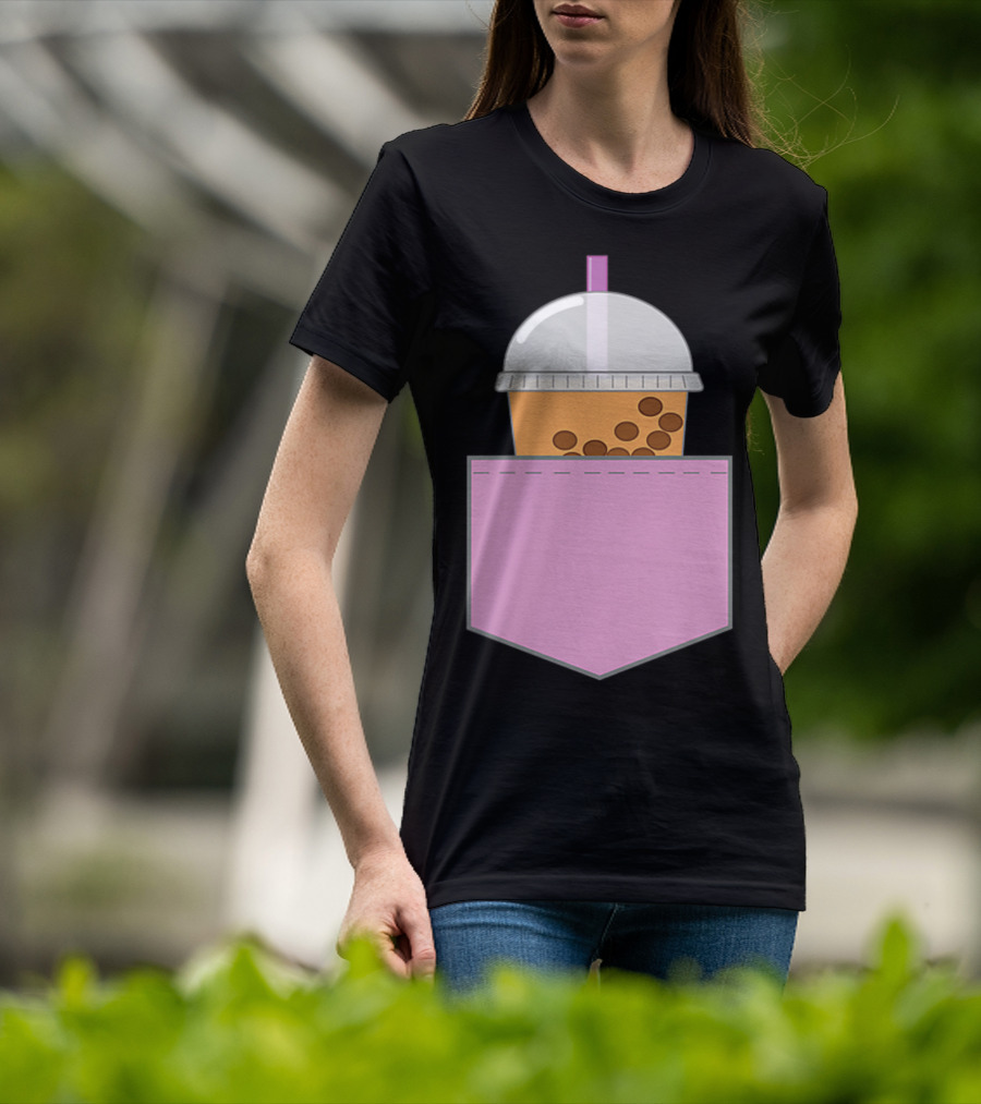 Bubble Tea Boba Cup In Pink Pocket T-Shirt