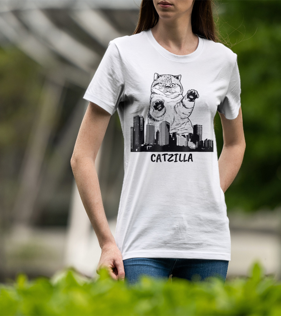 Catzilla Kitty Cat Pop Culture Cityscape Monster Kitty T-Shirt