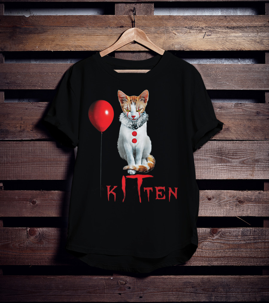 Pennywise Clown Cat Kitten With Red Balloon T-Shirt