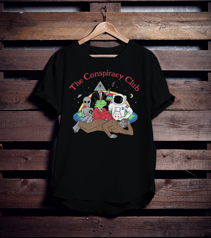 The Conspiracy Club Alien Astronaut Pyramid Bigfoot Lizard Man T-Shirt