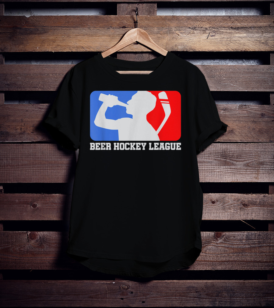 Beer Hockey League Icehockey Drinking Silhouette In Red White And Blue T-Shirt