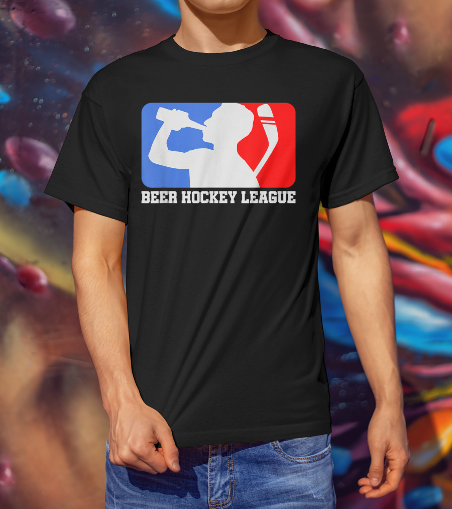 Beer Hockey League Icehockey Drinking Silhouette In Red White And Blue T-Shirt