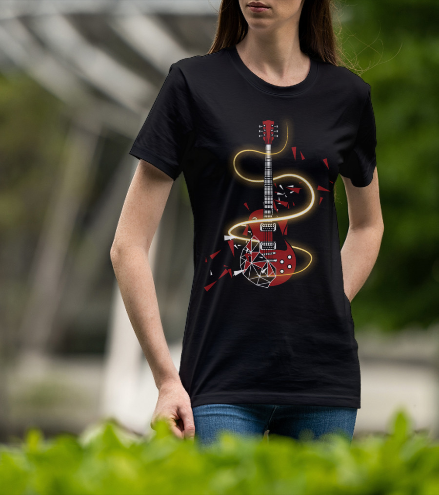 Cool Electric Guitar Fractured Red Glow Strings For Guitarists T-Shirt