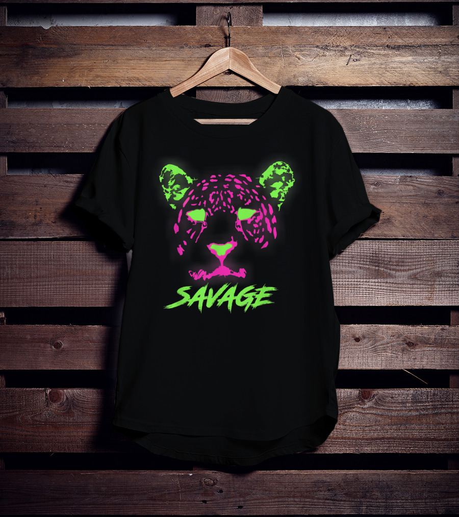 Savage Neon Glow Leopard Fluorescent Critical Nerd T-Shirt