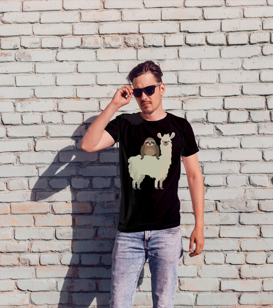 Cute Funny Sloth On Llama T-Shirt