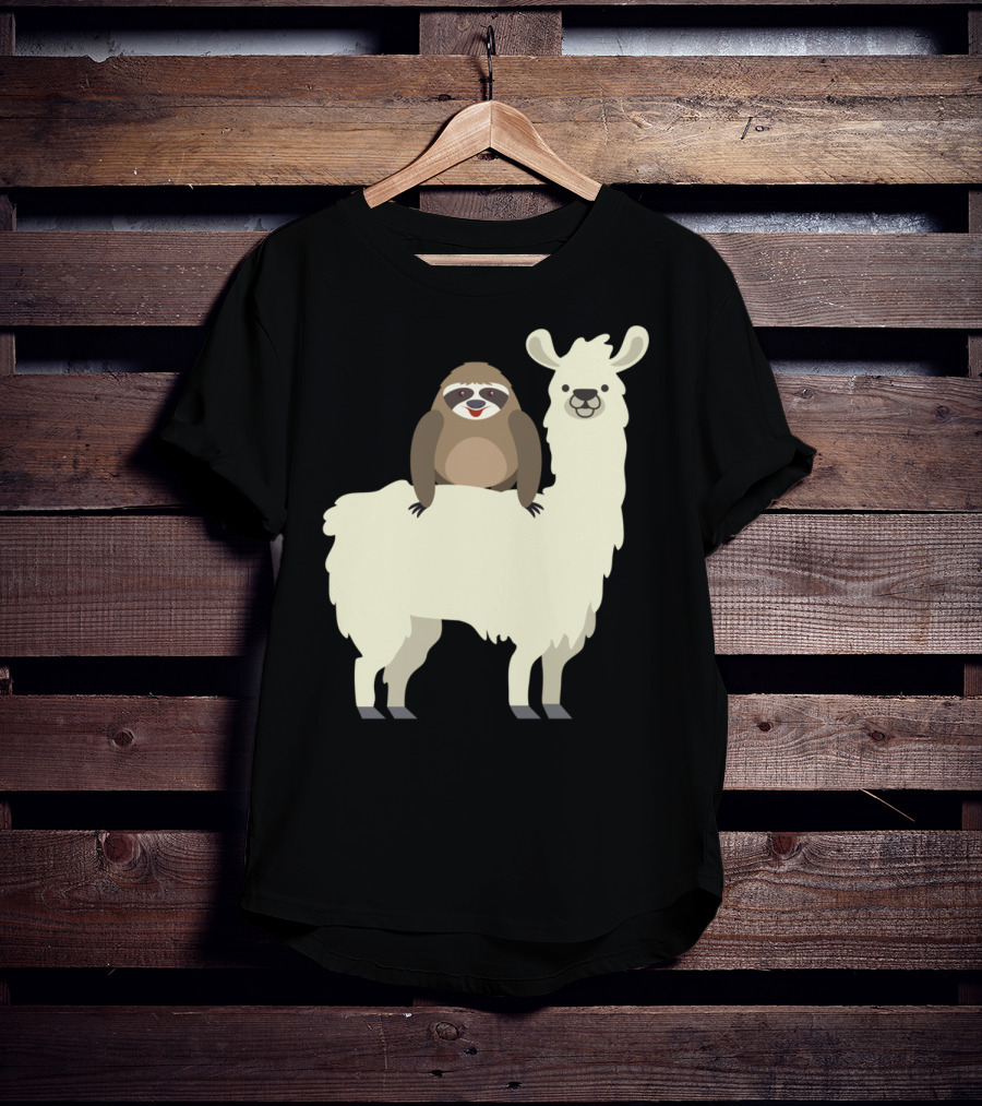 Cute Funny Sloth On Llama T-Shirt