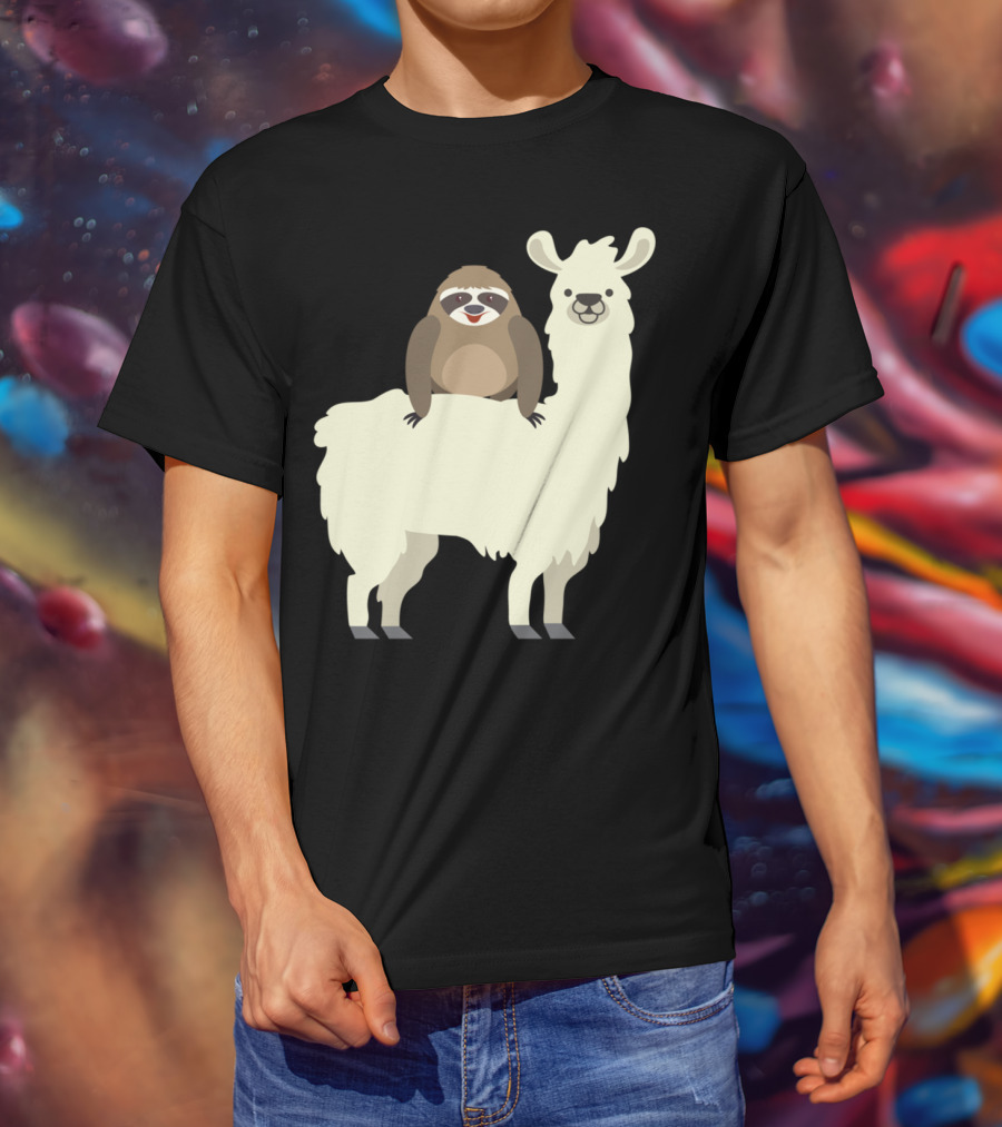 Cute Funny Sloth On Llama T-Shirt