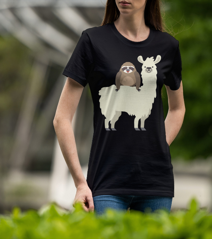 Cute Funny Sloth On Llama T-Shirt