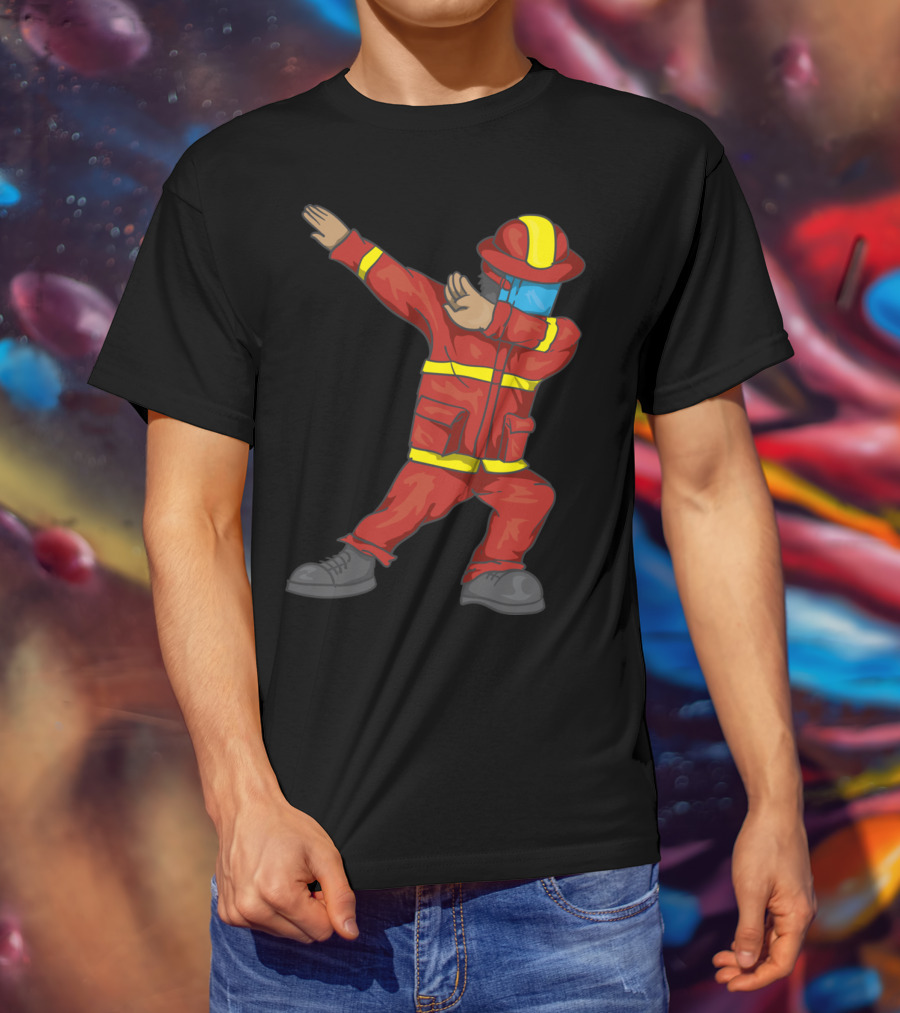 Dabbing Firefighter Cute Dancing Firefighter Red T-Shirt