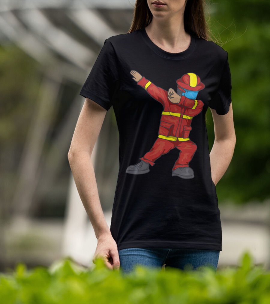 Dabbing Firefighter Cute Dancing Firefighter Red T-Shirt