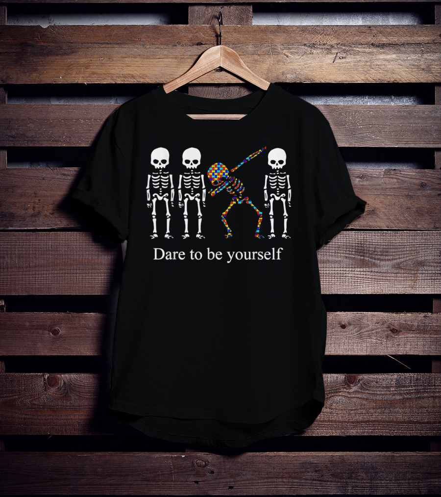 Dare To Be Yourself Colorful Skeleton Dab Among White Skeletons T-Shirt