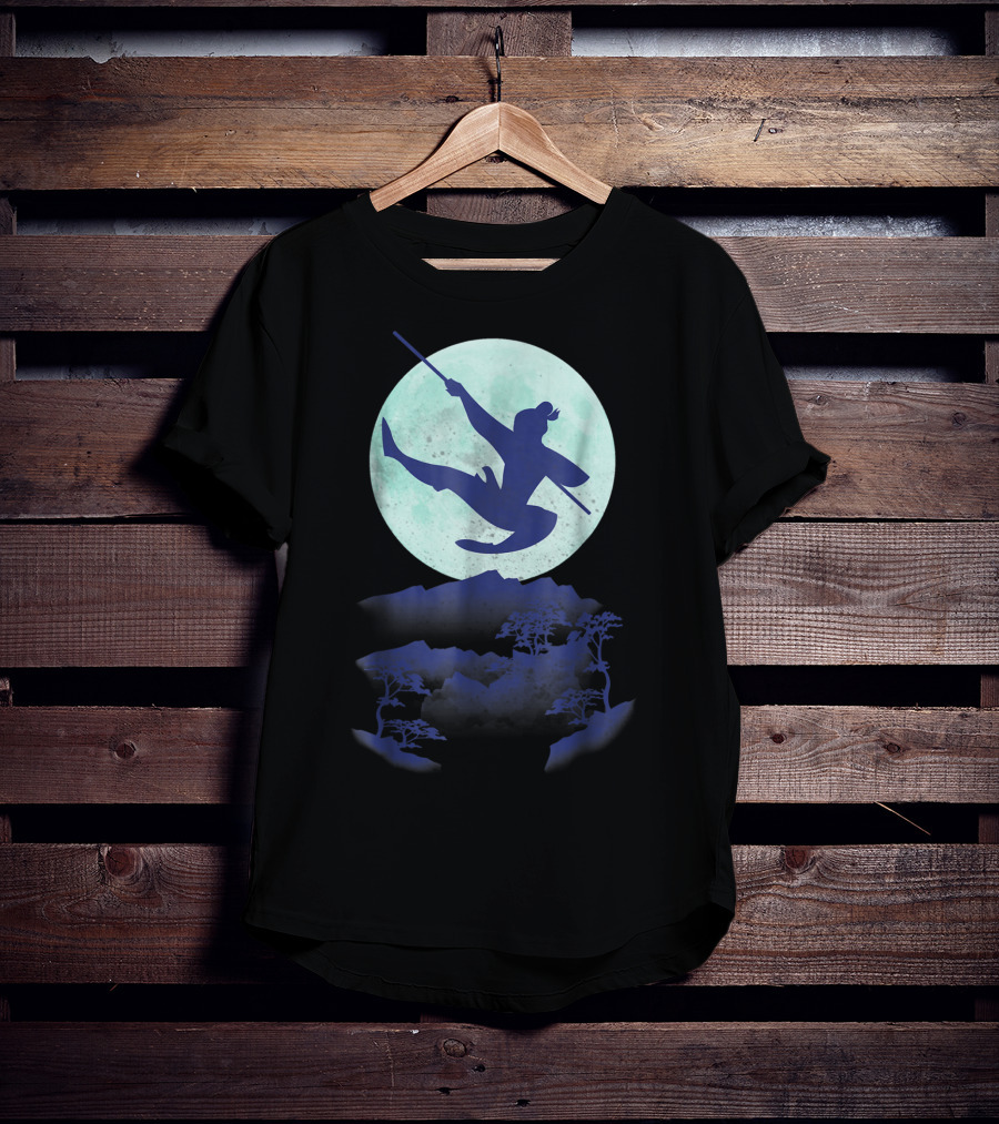 Disney Mulan Warrior Jump Against Full Moon Night Sky T-Shirt