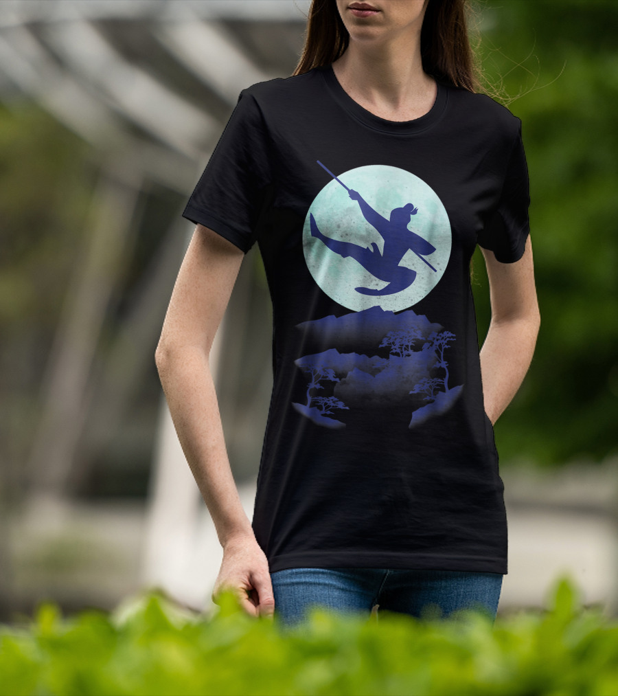 Disney Mulan Warrior Jump Against Full Moon Night Sky T-Shirt