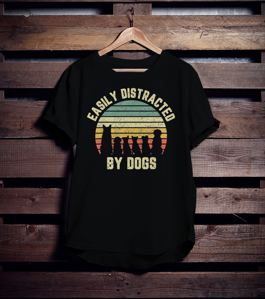 Easily Distracted By Dogs Retro Sunset T-Shirt