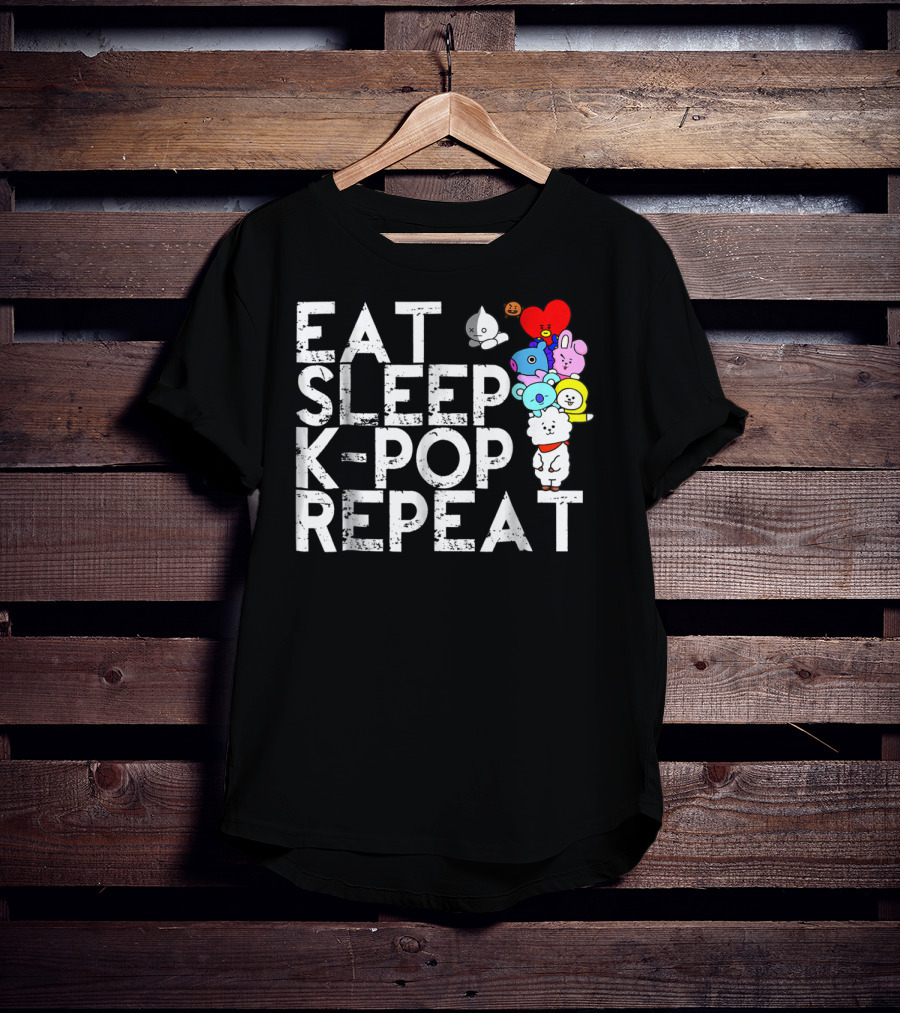 Eat Sleep Kpop Repeat Korean Kpop Fan BT21 Characters T-Shirt