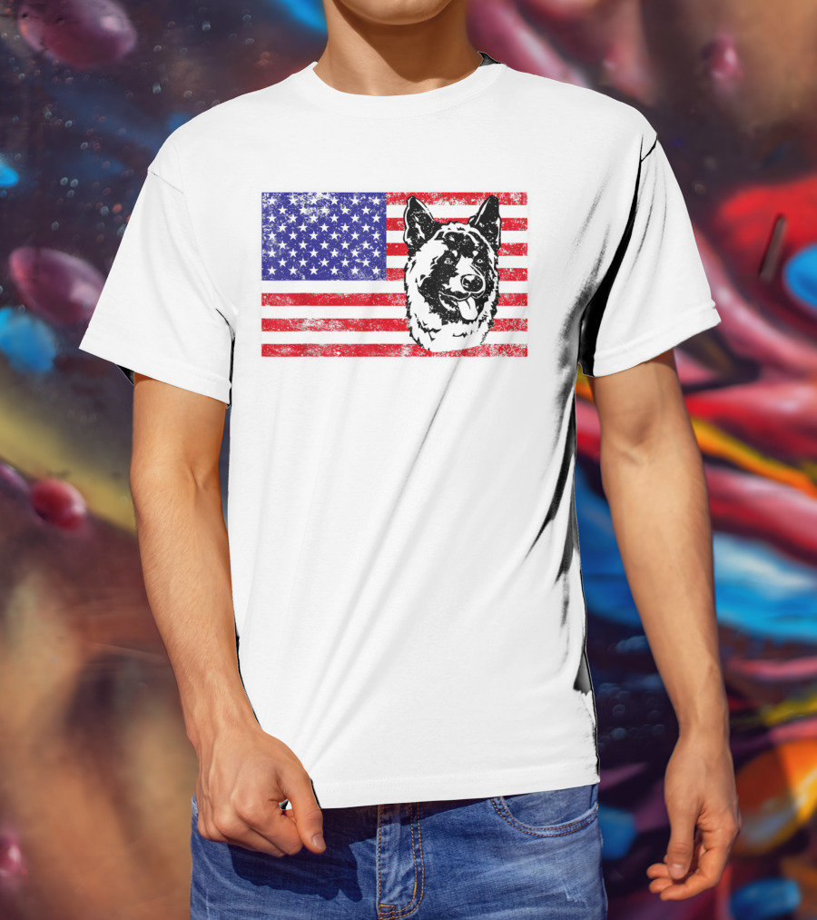 Funny Akita Dog Lover Owner American Flag Dog Head T-Shirt
