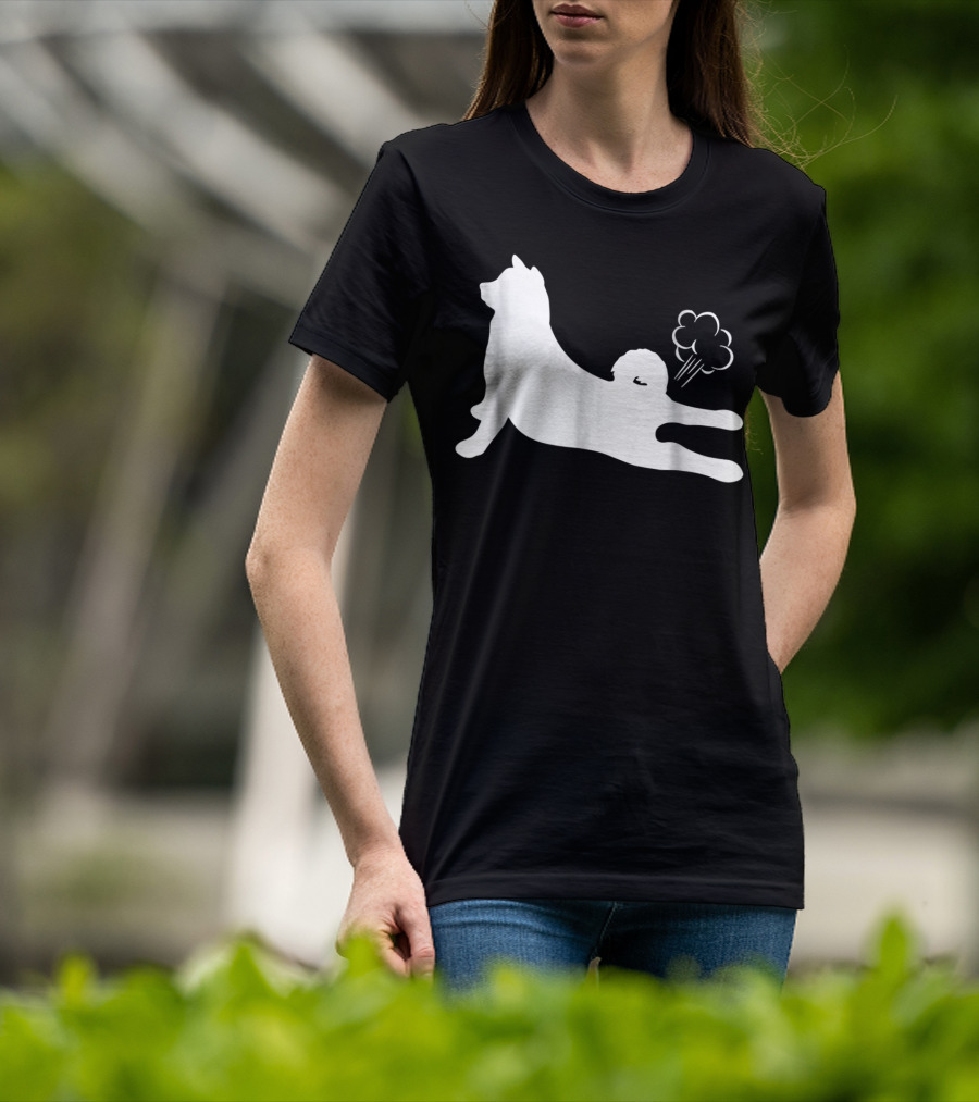 Funny Akita Farting Fart Dog Silhouette With Farts T-Shirt