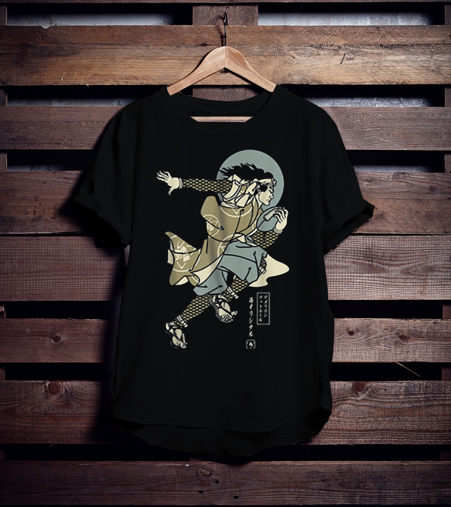 Funny American Football Samurai Running With Ball Japan T-Shirt