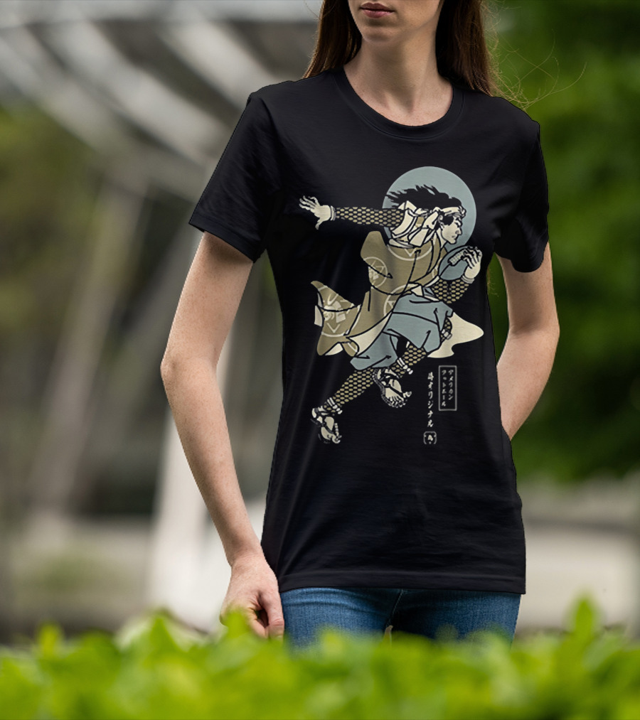 Funny American Football Samurai Running With Ball Japan T-Shirt