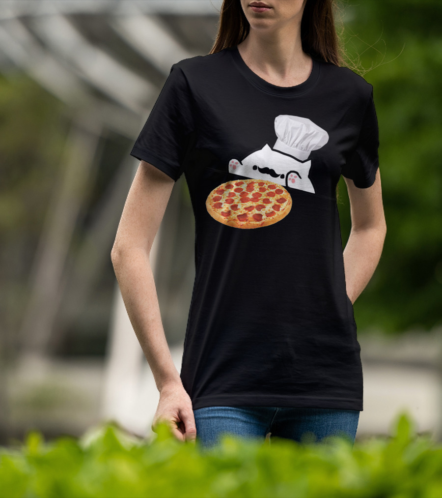 Bongo Cat Pizza Chef With Mustache And Pepperoni Pizza Humor T-Shirt