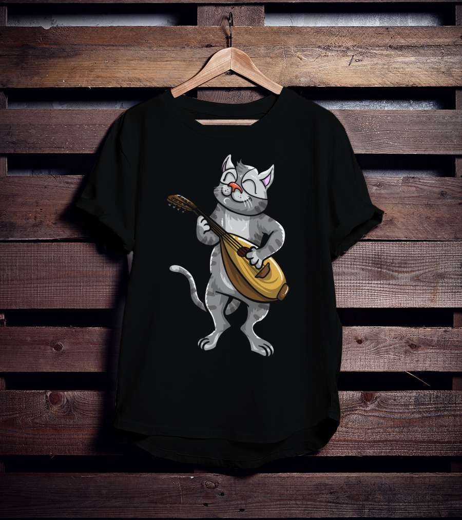 Funny Cool Cat Playing Lute Animal Musician T-Shirt