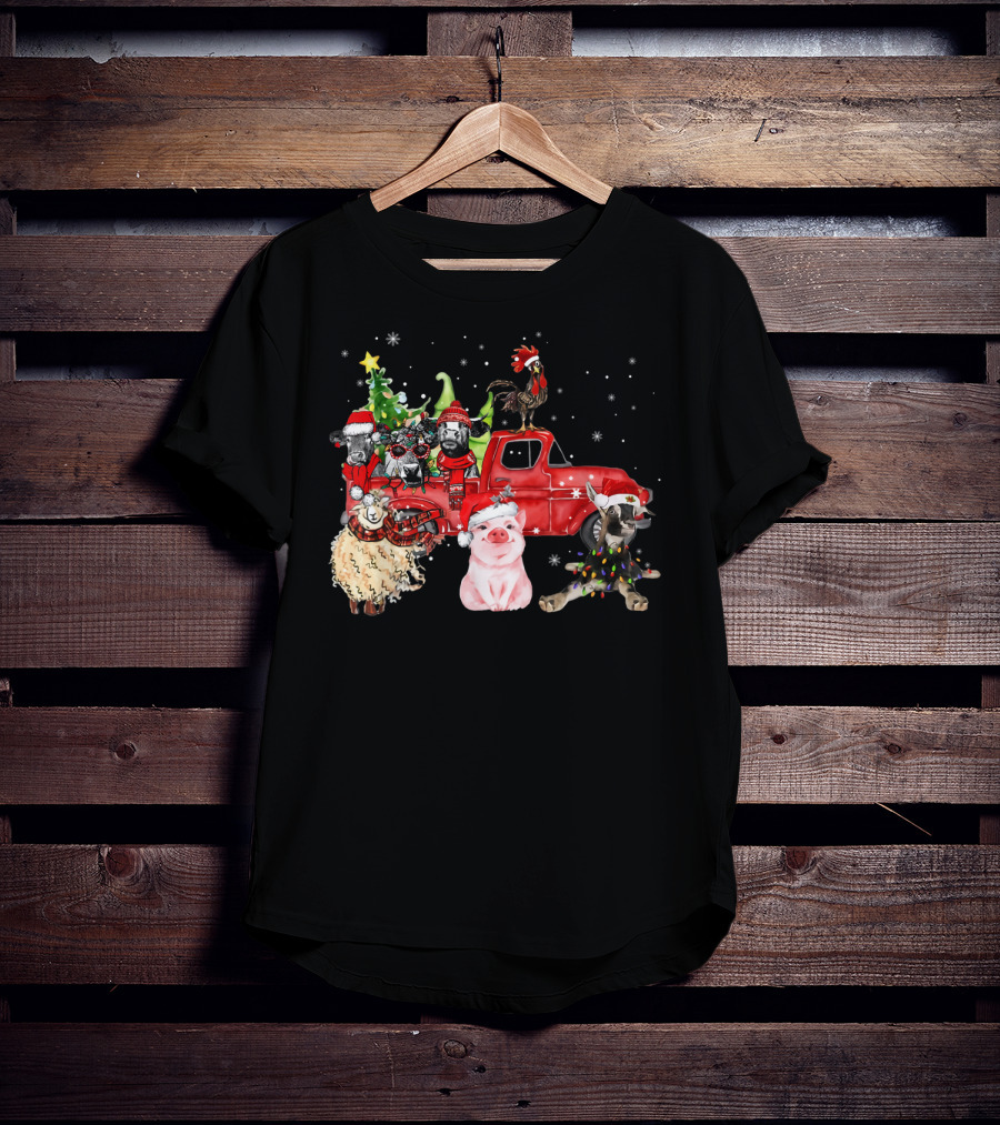 Funny Farmer Christmas Santa Cow Pig Sheep Chicken Truck T-Shirt