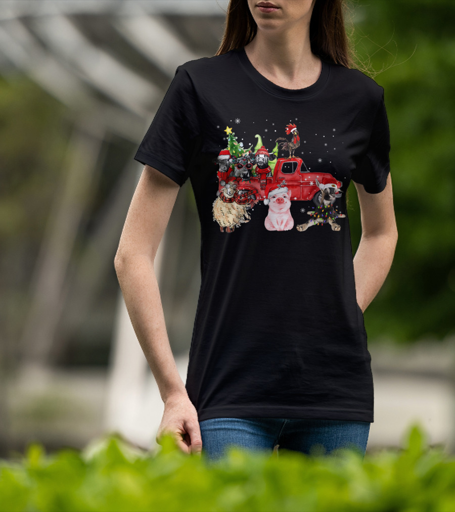 Funny Farmer Christmas Santa Cow Pig Sheep Chicken Truck T-Shirt