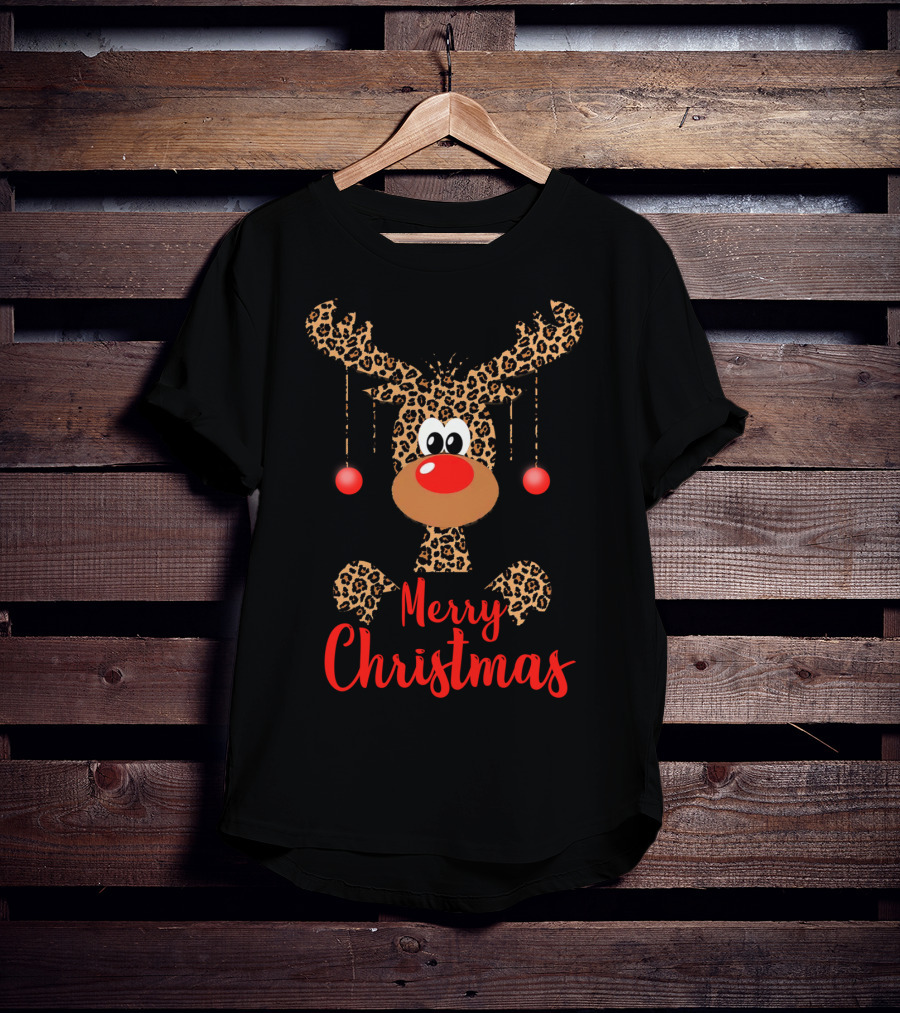 Merry Christmas Funny Reindeer Face Rudolph Deer T-Shirt