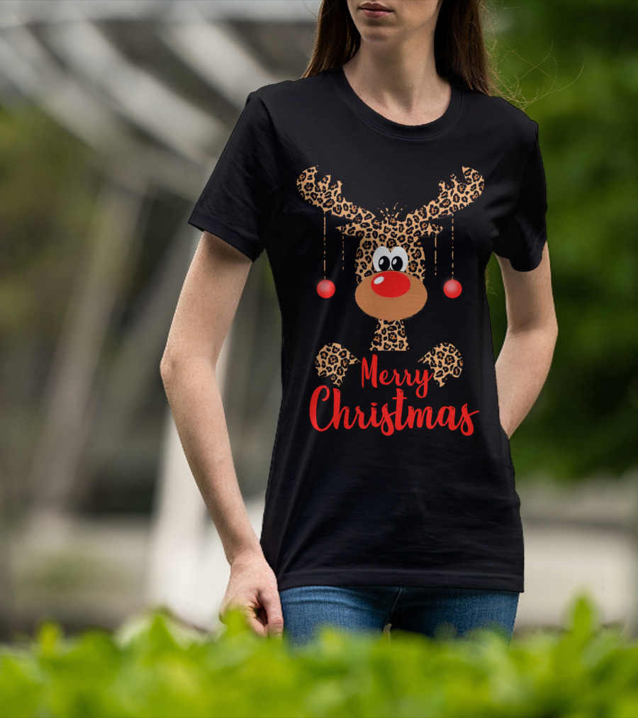Merry Christmas Funny Reindeer Face Rudolph Deer T-Shirt