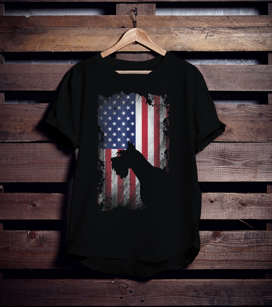 Giant Schnauzer Silhouette With American Flag USA Patriotic T-Shirt
