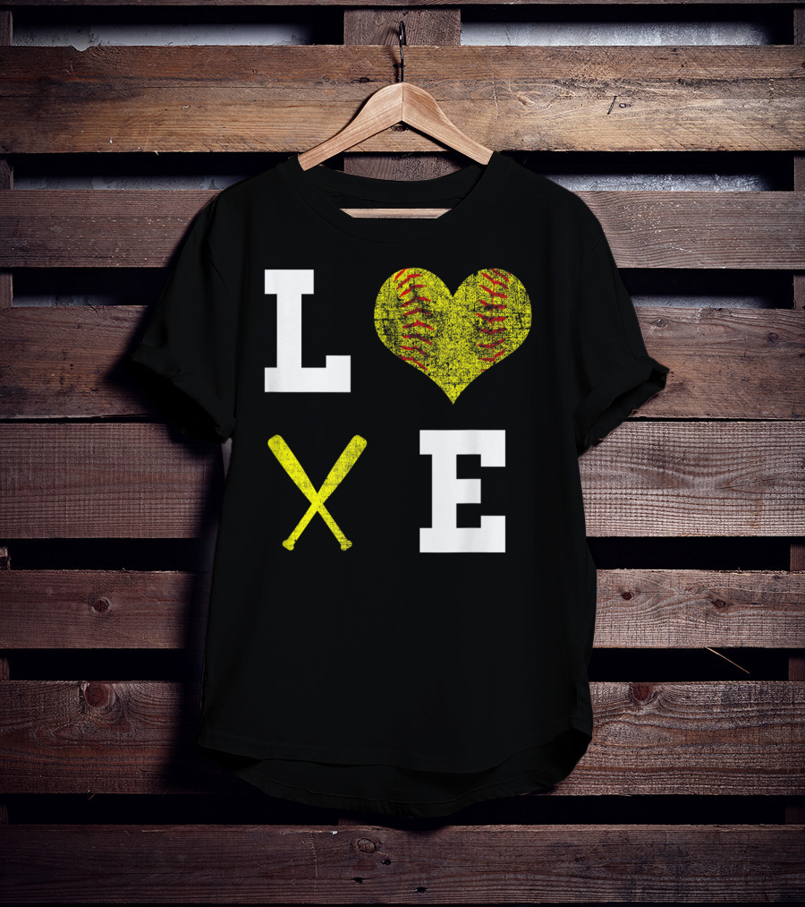 LOVE Softball Heart Bat Stitch Girls Softballism T-Shirt