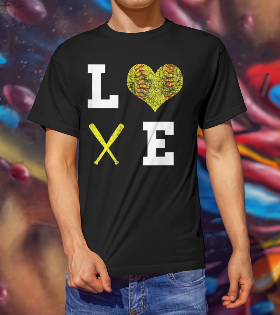 LOVE Softball Heart Bat Stitch Girls Softballism T-Shirt