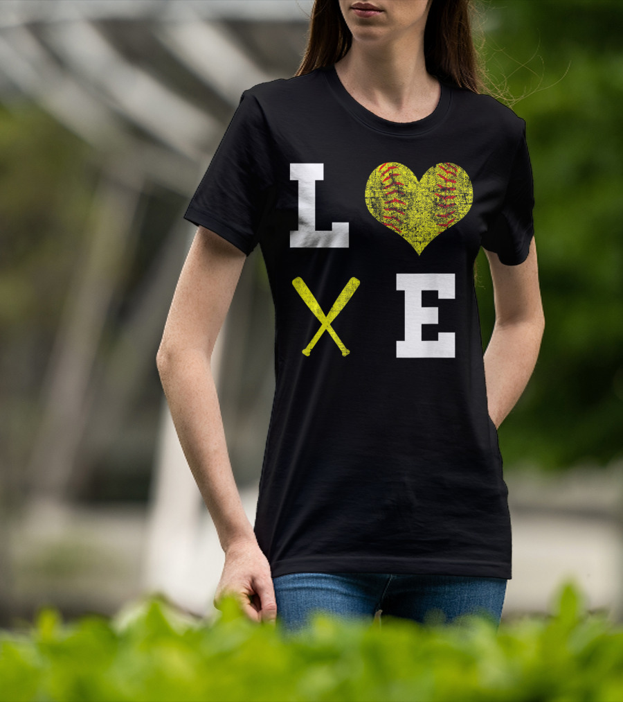 LOVE Softball Heart Bat Stitch Girls Softballism T-Shirt