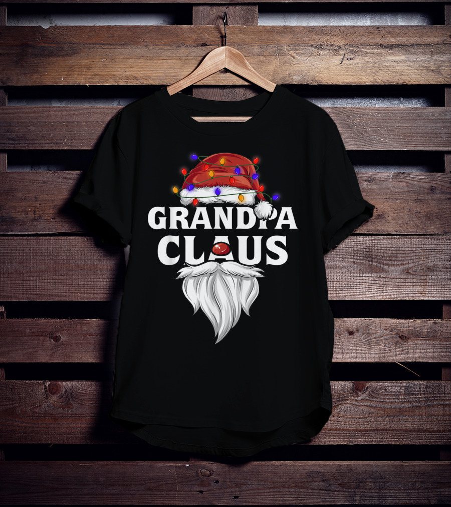 Grandpa Claus Santa Hat Christmas Lights Beard T-Shirt