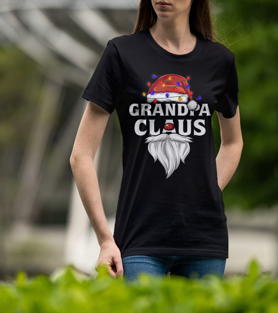 Grandpa Claus Santa Hat Christmas Lights Beard T-Shirt