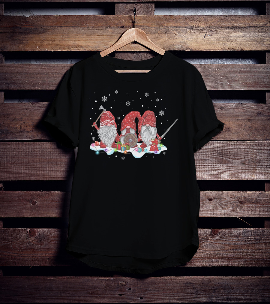 Hanging With Red Gnomies Viking Mythology Norse Gnome Snowflakes Shield Axe Sword T-Shirt