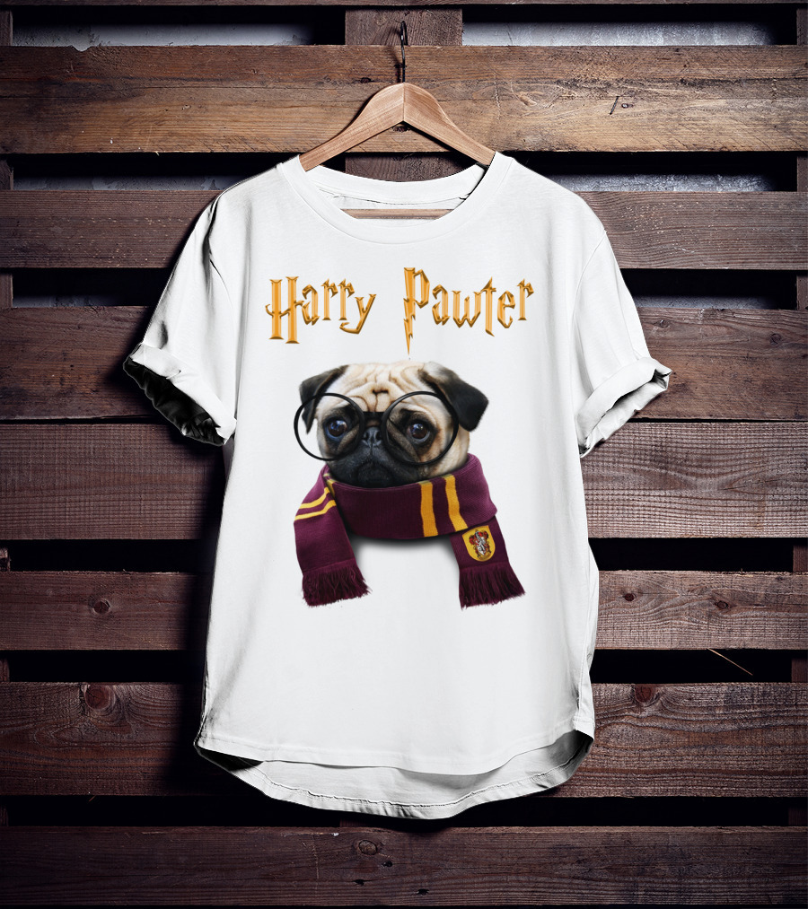 Harry Pawter Cute Puggy Dogs Potte Pups Wizard Pug With Glasses And Scarf T-Shirt