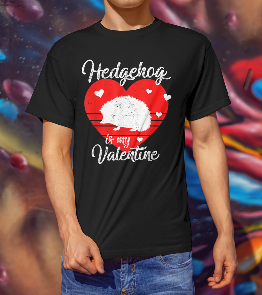 Hedgehog Is My Valentine Heart Silhouette With Small Hearts T-Shirt