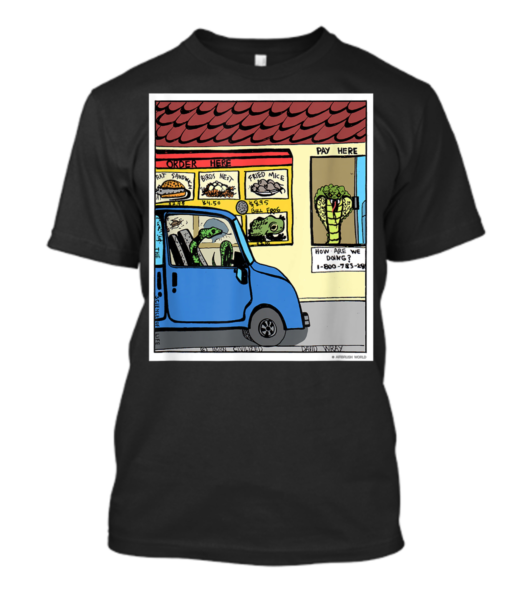 Hungry Snake Drives Through Reptile Lover Comic With Rat Sandwich And Frogs Legs T-Shirt