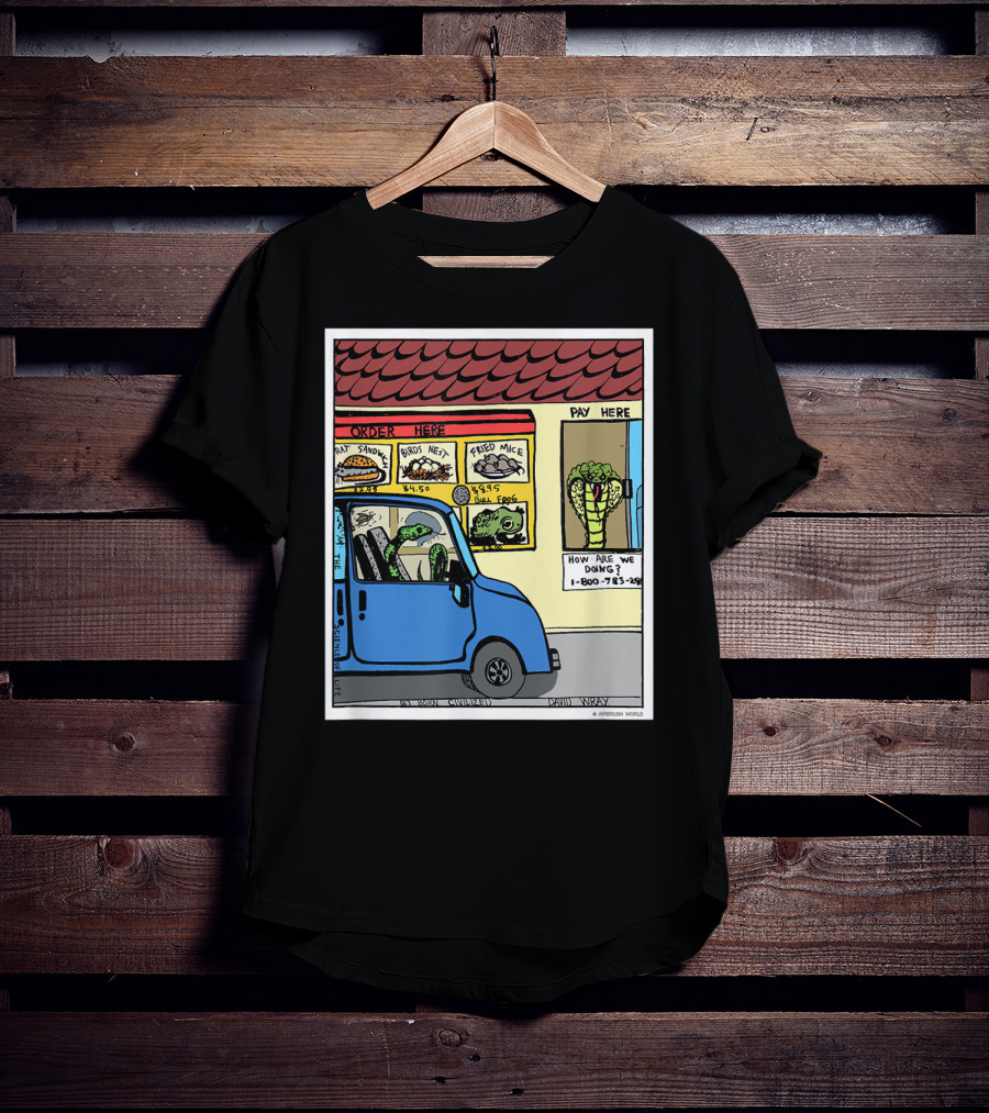 Hungry Snake Drives Through Reptile Lover Comic With Rat Sandwich And Frogs Legs T-Shirt