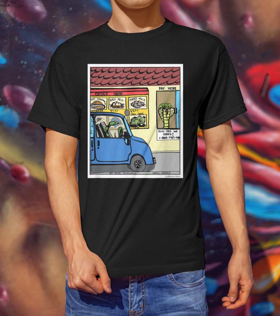 Hungry Snake Drives Through Reptile Lover Comic With Rat Sandwich And Frogs Legs T-Shirt