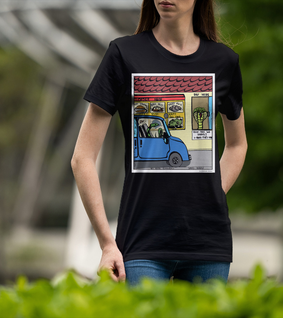 Hungry Snake Drives Through Reptile Lover Comic With Rat Sandwich And Frogs Legs T-Shirt