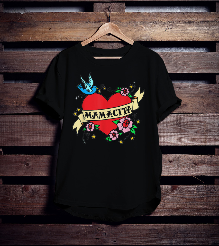 I Love My Mamacita Great For Hispanic Heart With Flowers And Bird T-Shirt