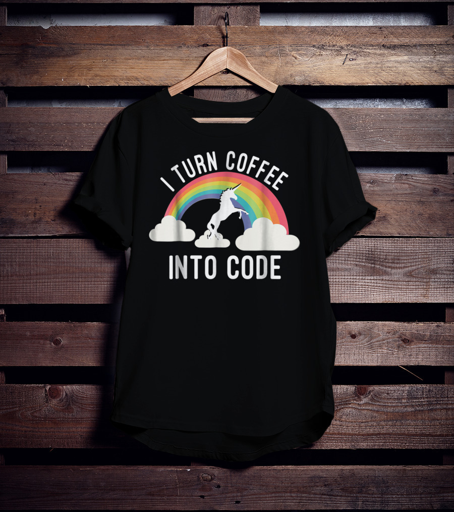 I Turn Coffee Into Code Unicorn Rainbow T-Shirt
